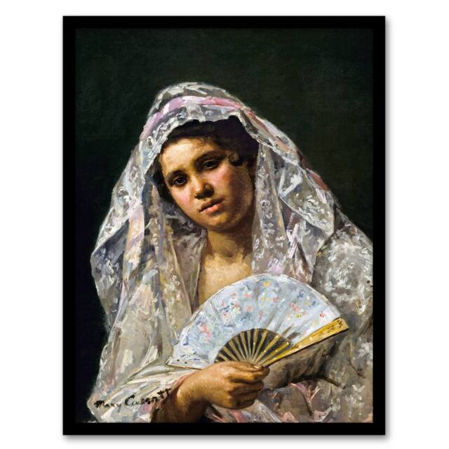 Artery8 Mary Cassatt Framed Wall Art Print Spanish Dancer with Lace Mantilla in Grey - Size: A4 - image 1