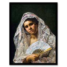 Artery8 Mary Cassatt Framed Wall Art Print Spanish Dancer with Lace Mantilla in Grey - Size: A4 - thumbnail 1