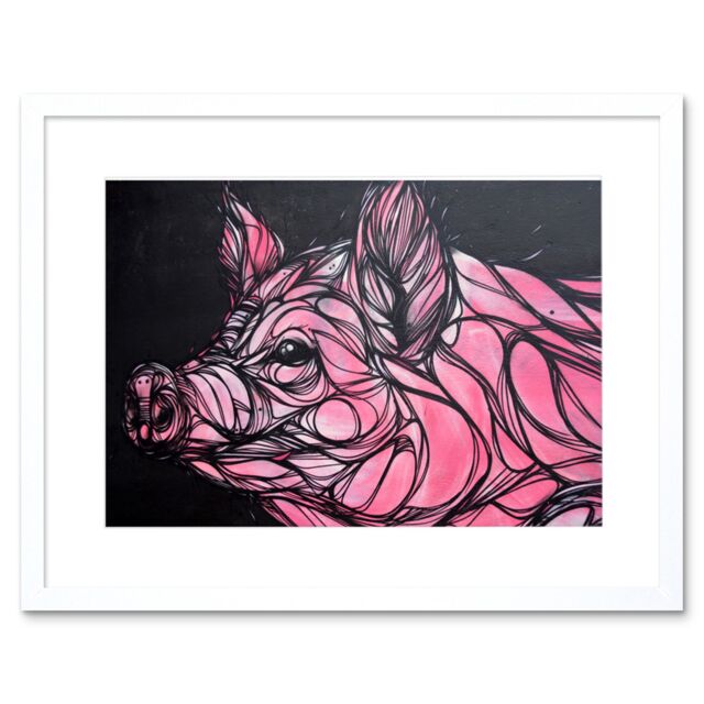 "Artery8 Wall Art Print Graffiti Pig Piglet Framed in White - Size: W7"" x H9""" - image 1