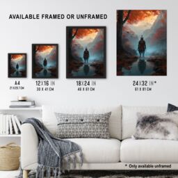 Artery8 Wall Art Print Samurai Guardian Concept Painting Mythical Kingdom Warrior in O-yoroi Armour Prepared for Battle in Foggy Autumn Forest - thumbnail 3