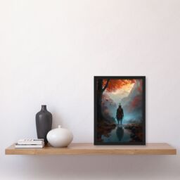 Artery8 Wall Art Print Samurai Guardian Concept Painting Mythical Kingdom Warrior in O-yoroi Armour Prepared for Battle in Foggy Autumn Forest - thumbnail 4