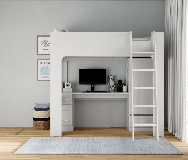 Flintshire Furniture Ltd Eden High Sleeper Bed with Desk & Storage in Grey - Size: Single - image 1