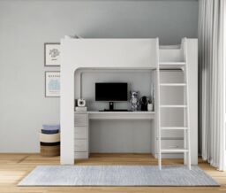 Flintshire Furniture Ltd Eden High Sleeper Bed with Desk & Storage in Grey - Size: Single - thumbnail 1