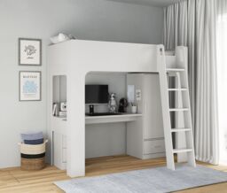 Flintshire Furniture Ltd Eden High Sleeper Bed with Desk & Storage in Grey - Size: Single - thumbnail 2