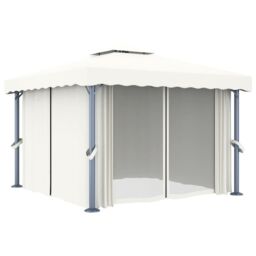 Berkfield Home Gazebo with Curtain 3x3 m Cream White Aluminium - thumbnail 2