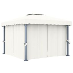 Berkfield Home Gazebo with Curtain 3x3 m Cream White Aluminium - thumbnail 1