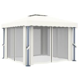 Berkfield Home Gazebo with Curtain 3x3 m Cream White Aluminium - thumbnail 3