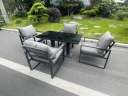 Fimous Aluminum Garden Furniture Dining Set Adjustable Rising Lifting Table & Chairs Patio Outdoor 4 Seat Plus Black Tempered Glass Dark Grey - thumbnail 1