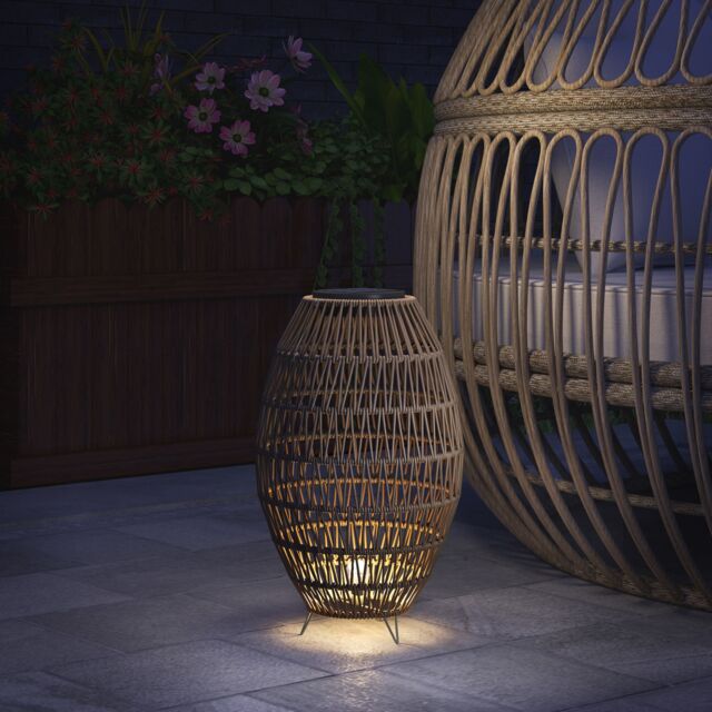 OUTSUNNY Rattan Solar Lamp, Auto On/Off Garden Lantern, Dark Brown - image 1