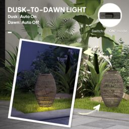 OUTSUNNY Rattan Solar Lamp, Auto On/Off Garden Lantern, Dark Brown - thumbnail 6