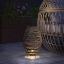 OUTSUNNY Rattan Solar Lamp, Auto On/Off Garden Lantern, Dark Brown - thumbnail 1
