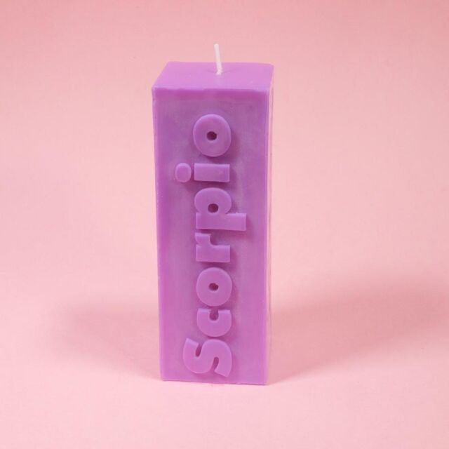 Flamingo Candles Scorpio Zodiac Block Pillar Candle in Purple