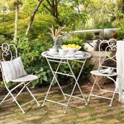 Wyld and Coco Provence Beige Bistro Set - 2-Seater Iron Table and Chairs Shabby Chic