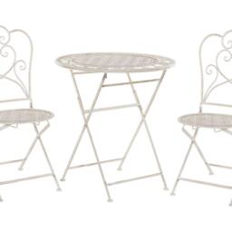 Wyld and Coco Provence Beige Bistro Set - 2-Seater Iron Table and Chairs Shabby Chic - thumbnail 2