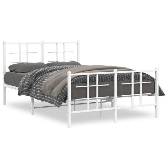 Berkfield Home Metal Bed Frame without Mattress with Footboard White 120x200cm - Size: Small Double - image 1
