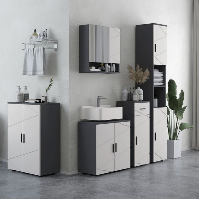 Kleankin Under Sink Cabinet with Double Doors & Shelf 60 x 30 x 60 cm Grey in Light Grey - image 1