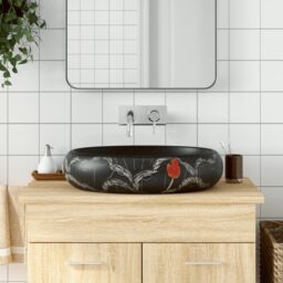 Berkfield Home Countertop Basin Black Oval 59x40x15 cm Ceramic - Size: 59 x 40 x 15 cm - thumbnail 1