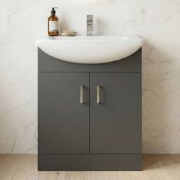 Balterley Floor Standing Bathroom 2 Door Vanity & Basin Unit 650mm, Dark Grey - thumbnail 3