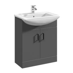 Balterley Floor Standing Bathroom 2 Door Vanity & Basin Unit 650mm, Dark Grey - thumbnail 1
