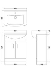 Balterley Floor Standing Bathroom 2 Door Vanity & Basin Unit 650mm, Dark Grey - thumbnail 2