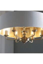 Netlighting Highclere Single Shade Pendant Ceiling Lamp Antique Brass Plate Vintage White Fabric in Gold - thumbnail 5