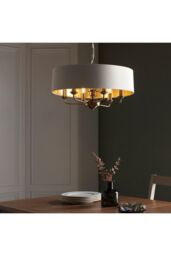 Netlighting Highclere Single Shade Pendant Ceiling Lamp Antique Brass Plate Vintage White Fabric in Gold - thumbnail 4