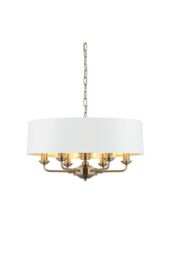 Netlighting Highclere Single Shade Pendant Ceiling Lamp Antique Brass Plate Vintage White Fabric in Gold