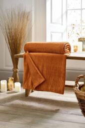 Deyongs Snuggle Touch Super Soft Solid Colour Fleece Throw - 1846 in Orange - Size: 140 cm x 180 cm - thumbnail 1
