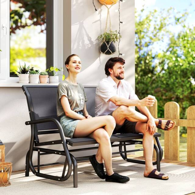 OUTSUNNY 2-Person Patio Glider Bench Gliding Chair Loveseat w/ Armrest in Grey - image 1