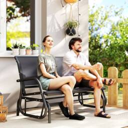 OUTSUNNY 2-Person Patio Glider Bench Gliding Chair Loveseat w/ Armrest in Grey - thumbnail 1