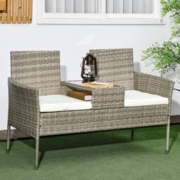 Wyld Haus Hamoba Faux Rattan 2 Seat Garden Chair with Integrated Centre Table in Grey - thumbnail 3
