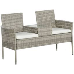 Wyld Haus Hamoba Faux Rattan 2 Seat Garden Chair with Integrated Centre Table in Grey - thumbnail 2
