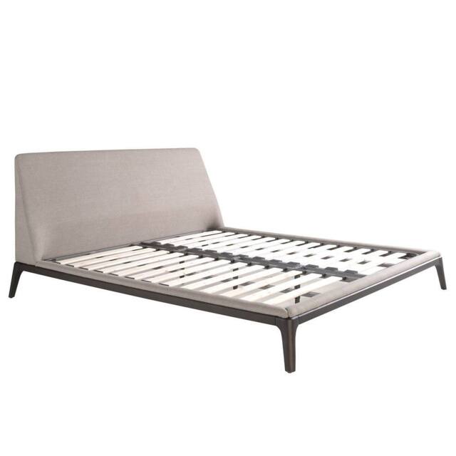 Angel Cerda Grey Fabric Double Bed with Wenge Wooden Legs 180x200 - image 1