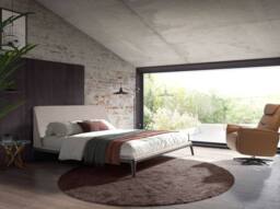 Angel Cerda Grey Fabric Double Bed with Wenge Wooden Legs 180x200 - thumbnail 4