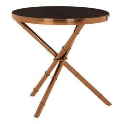 Orsina Elegant Bamboo Inspired Base Side Table, Rose Gold Small Lounge Table, Tempered Glass Top Bedside Table in Black - thumbnail 2