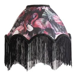 ValueLights Rosette Scalloped Flamingo Fabric Lamp Shade with Black Tassels & LED Bulb - thumbnail 2