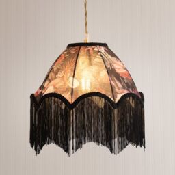 ValueLights Rosette Scalloped Flamingo Fabric Lamp Shade with Black Tassels & LED Bulb