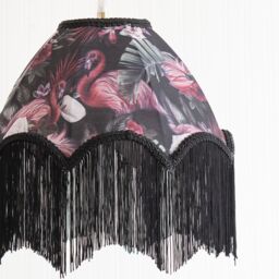 ValueLights Rosette Scalloped Flamingo Fabric Lamp Shade with Black Tassels & LED Bulb - thumbnail 4