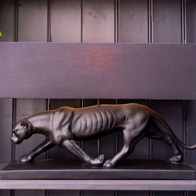 Madison & Mayfair Black Panther Lamp Base with a Black & Gold Lamp Shade - image 1