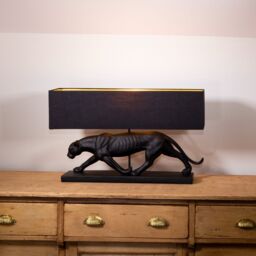 Madison & Mayfair Black Panther Lamp Base with a Black & Gold Lamp Shade - thumbnail 2