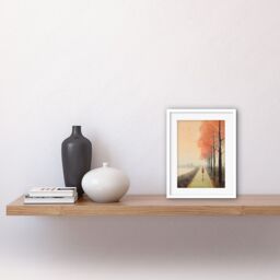 Artery8 Wall Art Print Early Morning Jogging Pastel Colour Oil Painting Jogger on Lakeside Pink Tree Trail Countryside Landscape Artwork Framed 9X7 - thumbnail 2