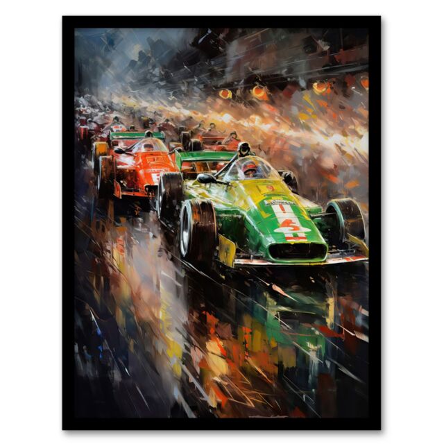 Artery8 Wall Art Print F1 Motorsport Grid Start Moody Artwork Man Cave Painting Art Framed - Size: A4 - image 1