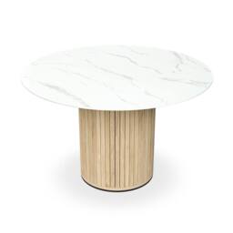 More4Homes Arlo White Marble Table Top W Oak Legs + Nova Velvet Dining Chair Set Of 6 in Beige - thumbnail 2