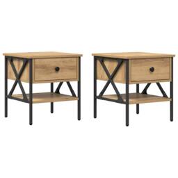 Berkfield Home Modern Bedside Tables 2 pcs Artisan Oak 40x42x45 cm Engineered Wood in Beige - Size: 40 x 42 x 45 cm - thumbnail 3