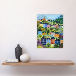 "Artery8 Wall Art Print Colourful Townscape Church in Spring Folk Art Poster - Size: W12"" x H16""" - thumbnail 4