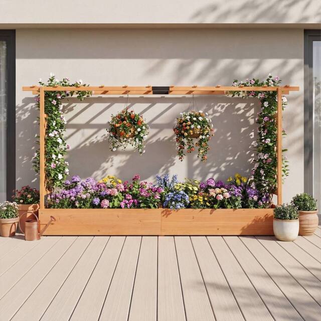 Costway 114cm Tall Wooden Raised Garden Bed with Side Trellis & Hanging Roof in Orange - image 1