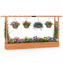 Costway 114cm Tall Wooden Raised Garden Bed with Side Trellis & Hanging Roof in Orange - thumbnail 3
