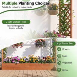 Costway 114cm Tall Wooden Raised Garden Bed with Side Trellis & Hanging Roof in Orange - thumbnail 4