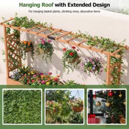 Costway 114cm Tall Wooden Raised Garden Bed with Side Trellis & Hanging Roof in Orange - thumbnail 5
