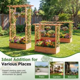 Costway 114cm Tall Wooden Raised Garden Bed with Side Trellis & Hanging Roof in Orange - thumbnail 7